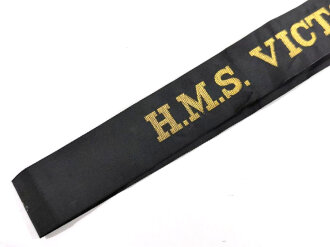 British Royal Navy, Cap Tally/Mützenband "H.M.S. VICTORY", nach 1945, 96 cm, gebraucht, fleckig