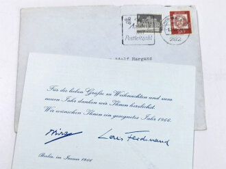 Deutschland nach 1945, Prinz Louis Ferdinand v. Preußen, gedruckte Unterschrift auf Dankeskarte von 1966, mit Briefumschlag, 11,5 x 16 cm, guter Zustand