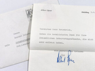 Deutschland nach 1945, Albert Speer, eigenhändige Unterschrift auf Dankesbrief, Heidelberg 3.4.1971, 21 x 14,5 cm, mit Briefumschlag, guter Zustand