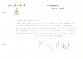 Deutschland nach 1945, Hans-Ulrich Rudel, Schriftverkehr mit 3 eigenhändigen Unterschriften, DIN A4, gebraucht