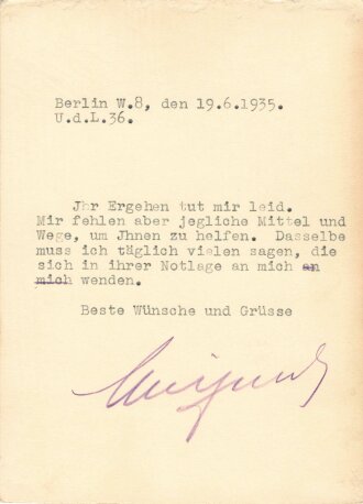 Wilhelm von Preußen, eigenhändige Unterschrift auf Foto-Postkarte, 19.6.1935, ca. 10,5 x 13 cm