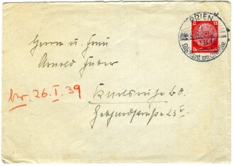 Manfred von Ribbentrop? (Schriftsteller), eigenhändige Unterschrift auf Brief mit Umschlag, 18. Januar 1939, DIN A4, guter Zustand
