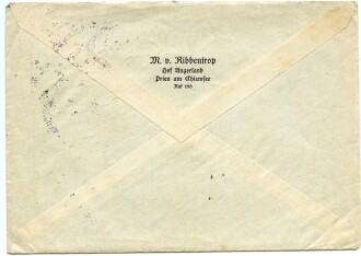 Manfred von Ribbentrop? (Schriftsteller), eigenhändige Unterschrift auf Brief mit Umschlag, 18. Januar 1939, DIN A4, guter Zustand