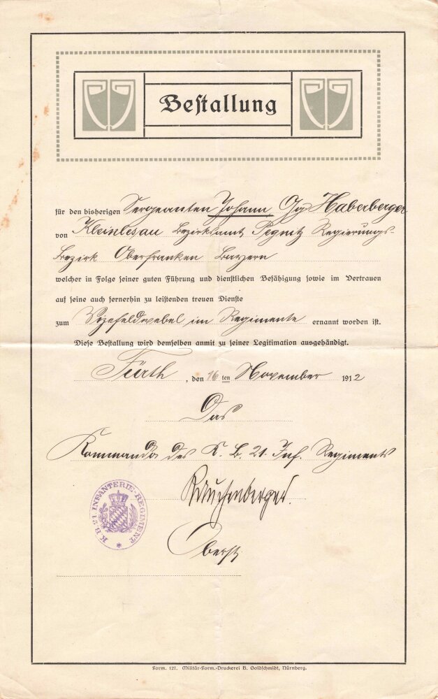 Otto Ritter Lettering Otto Ritter von Rauchenberger (Kommandeur des Königl. Bayer. 21. Inf ...