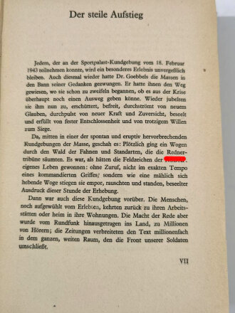 Kreisleiter Paul Müller , eigenhändige Widmung mit Unterschrift, Jena 1944 auf Vorsatzblatt des Buches "Der Steile Aufstieg", Joseph Goebbels, 473 Seiten, 1944, DINA A5, gebraucht