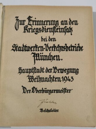 Karl Fiehler (SS-Obergruppenführer und Oberbürgermeister von München), eigenhändige Unterschrift unter Widmung in einem Buch, Weihnachten 1943,