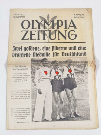 Olympia Zeitung, 3. August 1936, Nummer 14, XI. Olympische Spiele 1936, Berlin, gebraucht