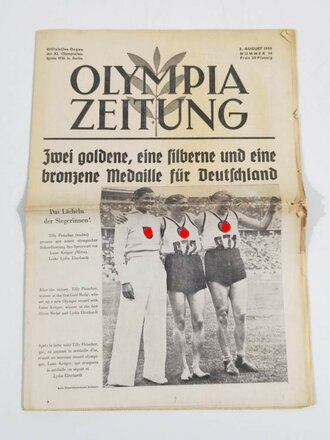 Olympia Zeitung, 3. August 1936, Nummer 14, XI. Olympische Spiele 1936, Berlin, gebraucht