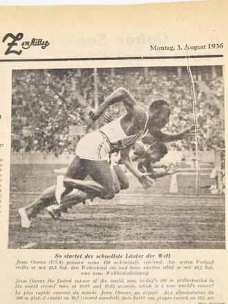 Berliner Zeitung (B.Z.) am Mittag, Nr. 185, 3. August 1936, XI. Olympische Spiele 1936, gebraucht