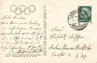 Ansichtskarte, Reichssportfeld, XI. Olympische Spiele Berlin 1936, datiert 19.8.1938, 9 x 14 cm, gelaufen
