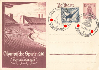 Olympia Berlin 1936, Ganzsache mit Stempel: "Berlin Fahrbahres Postamt 15.8.1936", 10,5 x 15 cm, guter Zustand