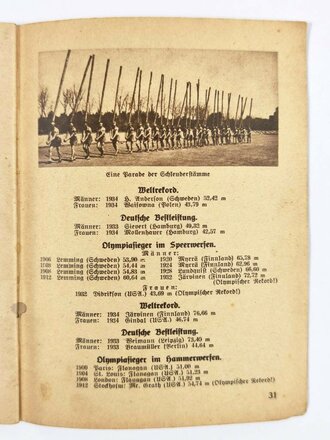 Olympia Heft Nr. 11, "Werfen", hrsg. v. Reichssportführer/Propaganda-Ausschuß, 32 Seiten, Berlin 1936, ca. 11,5 x 15,5 cm, gebraucht