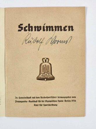 Olympia Heft Nr. 19, "Schwimmen", hrsg. v. Reichssportführer/Propaganda-Ausschuß, 32 Seiten, Berlin 1936, ca. 11,5 x 15,5 cm, gebraucht