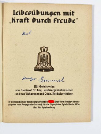 Olympia Heft Nr. 25, "Leibesübungen mit Kraft durch Freude", hrsg. v. Reichssportführer/Propaganda-Ausschuß, 64 Seiten, Berlin 1936, ca. 11,5 x 15,5 cm, gebraucht