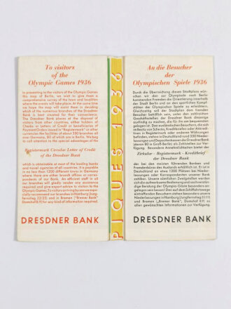 Olympia 1936, Stadtplan, "Plan von Berlin", hrsg. v. d. Dresdner Bank, 61 x 81 cm, guter Zustand