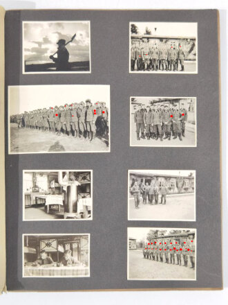 RAD, Fotoalbum eines Arbeitsmanns mit 123 Fotografien unterschiedlicher Formate, Themen: XI. Olympiade Berlin 1936/Reichsparteitagsgelände Nürnberg/Manöver Lüneburger Heide, Album 19 x 24,5 cm, sehr guter Zustand