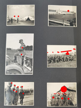 RAD, Fotoalbum eines Arbeitsmanns mit 123 Fotografien unterschiedlicher Formate, Themen: XI. Olympiade Berlin 1936/Reichsparteitagsgelände Nürnberg/Manöver Lüneburger Heide, Album 19 x 24,5 cm, sehr guter Zustand