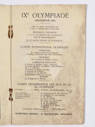 XI. Olympische Spiele Amsterdam 1928, Offizielles Tagesprogramm vom 2. August (No. 27) in frz. Sprache, 40 Seiten, ca. 13 x 21 cm, gebraucht, Einband lose