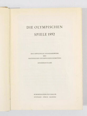 Die Olympischen Spiele 1952, Das Offizielle Standardwerk des Nationalen Olympischen Komitees, Sonderausgabe, mit Widmung FK Pirmasens Jugend Weihnachten 1953,1952/53, 415 Seiten, guter Zustand