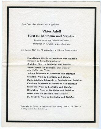 Christian Fürst zu Bentheim und Steinfurt, eigenhändige Unterschrifte