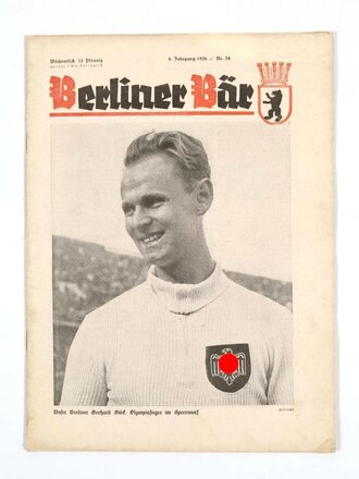 Berliner Bär, 1936, Nr. 34, Titelblatt: Olympiasieger 1936 im Speerwurf Gerhard Stöck, 31 Seiten, 31 x 23 cm, gebraucht