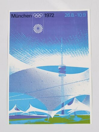Olympia 1972, Poster, Repro-Druck Fernsehturm "München 1972 - 26.8.-10.9.", 25 x 35, guter Zustand