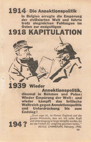 Großbritannien 2. Weltkrieg, "1914 Die Annektionspolitik 1918 Kapitulation...", Flugblatt 337, Einsatzzeit 1939-1943