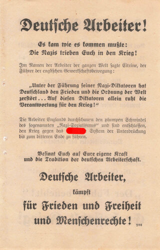 Großbritannien 2. Weltkrieg, "Deutsche Arbeiter!", Flugblatt 298, Einsatzzeit 1939-1943