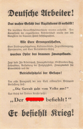 Großbritannien 2. Weltkrieg, "Deutsche Arbeiter!", Flugblatt 298, Einsatzzeit 1939-1943