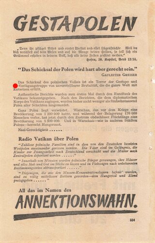 Großbritannien 2. Weltkrieg, "Gestapolen", Flugblatt 334, Einsatzzeit 1939-1943