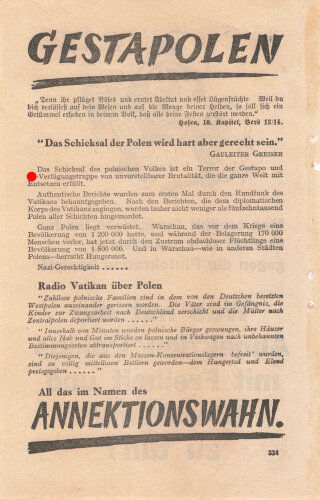 Großbritannien 2. Weltkrieg, "Gestapolen", Flugblatt 334, Einsatzzeit 1939-1943