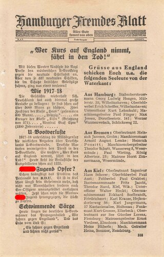 Großbritannien 2. Weltkrieg, "Hamburger Fremdes Blatt", Flugblatt 335, Einsatzzeit 1939-1943