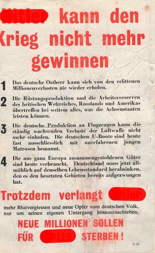 Großbritannien 2. Weltkrieg, "Hitler kann den Krieg nicht mehr gewinnen!", Flugblatt G.10, Einsatzzeit 1942