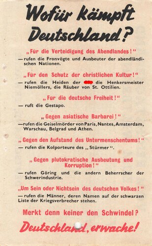 Großbritannien 2. Weltkrieg, "Wofür kämpft Deutschland?", Flugblatt G.10, Einsatzzeit 1942, gelocht