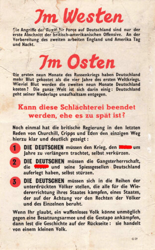 Großbritannien 2. Weltkrieg, "Sieg ohne Waffen", Flugblatt G.27, Einsatzzeit 1942