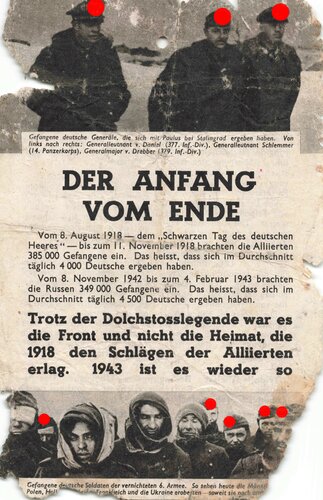Großbritannien 2. Weltkrieg, "Der Anfang vom Ende", Flugblatt G.?, Einsatzzeit 1940er, stark verschlissen, gelocht