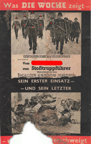 Großbritannien 2. Weltkrieg, "Was die Woche zeigt", Flugblatt G. 21, Einsatzzeit 1942, stark verschlissen