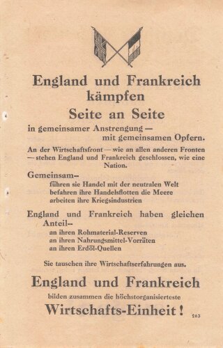 Großbritannien 2. Weltkrieg, "England und Frankreich kämpfen Seite an Seite", Flugblatt 263, Einsatzzeit 1939-1943