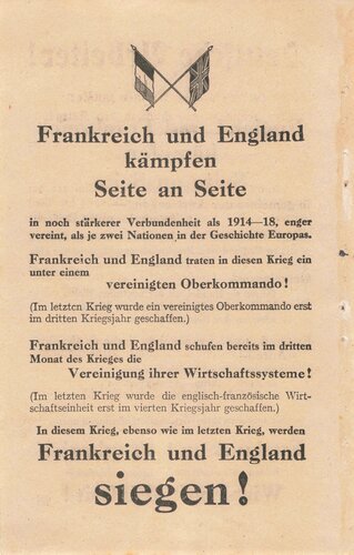 Großbritannien 2. Weltkrieg, "England und Frankreich kämpfen Seite an Seite", Flugblatt 263, Einsatzzeit 1939-1943