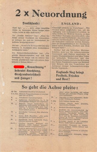 Großbritannien 2. Weltkrieg, " 2 x Neuordnung", Flugblatt 458, Einsatzzeit 1939-1941