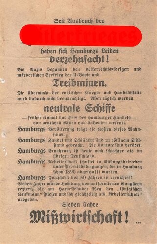 Großbritannien 2. Weltkrieg, "Hamburg - das Tor zur Welt?", Flugblatt 271, Einsatzzeit 1939-1943, Wasserschaden