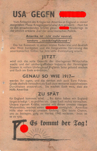 Großbritannien 2. Weltkrieg, "USA gegen Hitler", Flugblatt 472, Einsatzzeit 1939-1941