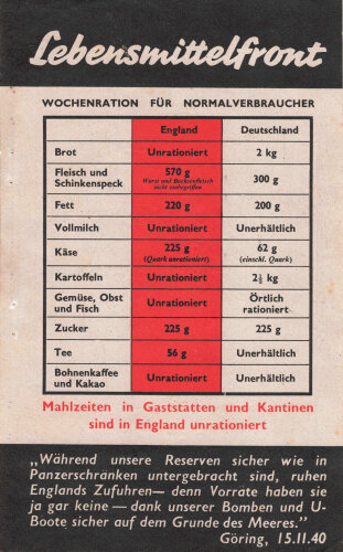 Großbritannien 2. Weltkrieg, "Lebensmittelfront", Flugblatt G.45, Einsatzzeit 1942, unten zu kurz abgeschnitten