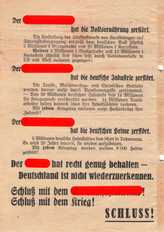 Alliiertes Flugblatt 2. Weltkrieg, "Ein Führerwort wird wahr...", ohne Jahr und Kennzeichnung, gelocht