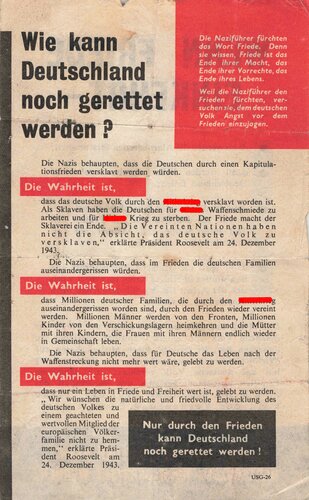 U.S. WWII, "Wenn Friede einkehrt", Flugblatt...