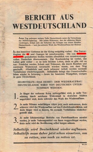 U.S.A. / Großbritannien WWII, "Bericht aus Westdeutschland", Flugblatt WG.25, Einsatzzeit Dezember 1944 bis April 1945, verschlissen