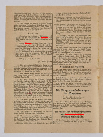 NSDAP Flugblatt "Was wollen die Nationasozialisten?", NSDAP Gau Hamburg, Nr. 92, 4 Seiten, ca. 30 x 23 cm, gefaltet, guter Zustand