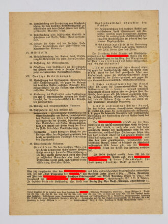 NSDAP Flugblatt "Was wollen die Nationasozialisten?", NSDAP Gau Hamburg, Nr. 92, 4 Seiten, ca. 30 x 23 cm, gefaltet, guter Zustand