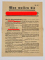 NSDAP Flugblatt "Was wollen die Nationasozialisten?", NSDAP Gau Hamburg, Nr. 92, 4 Seiten, ca. 30 x 23 cm, gefaltet, guter Zustand