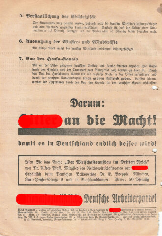 NSDAP Flugblatt "Sofort-Programm", NSDAP Gau...